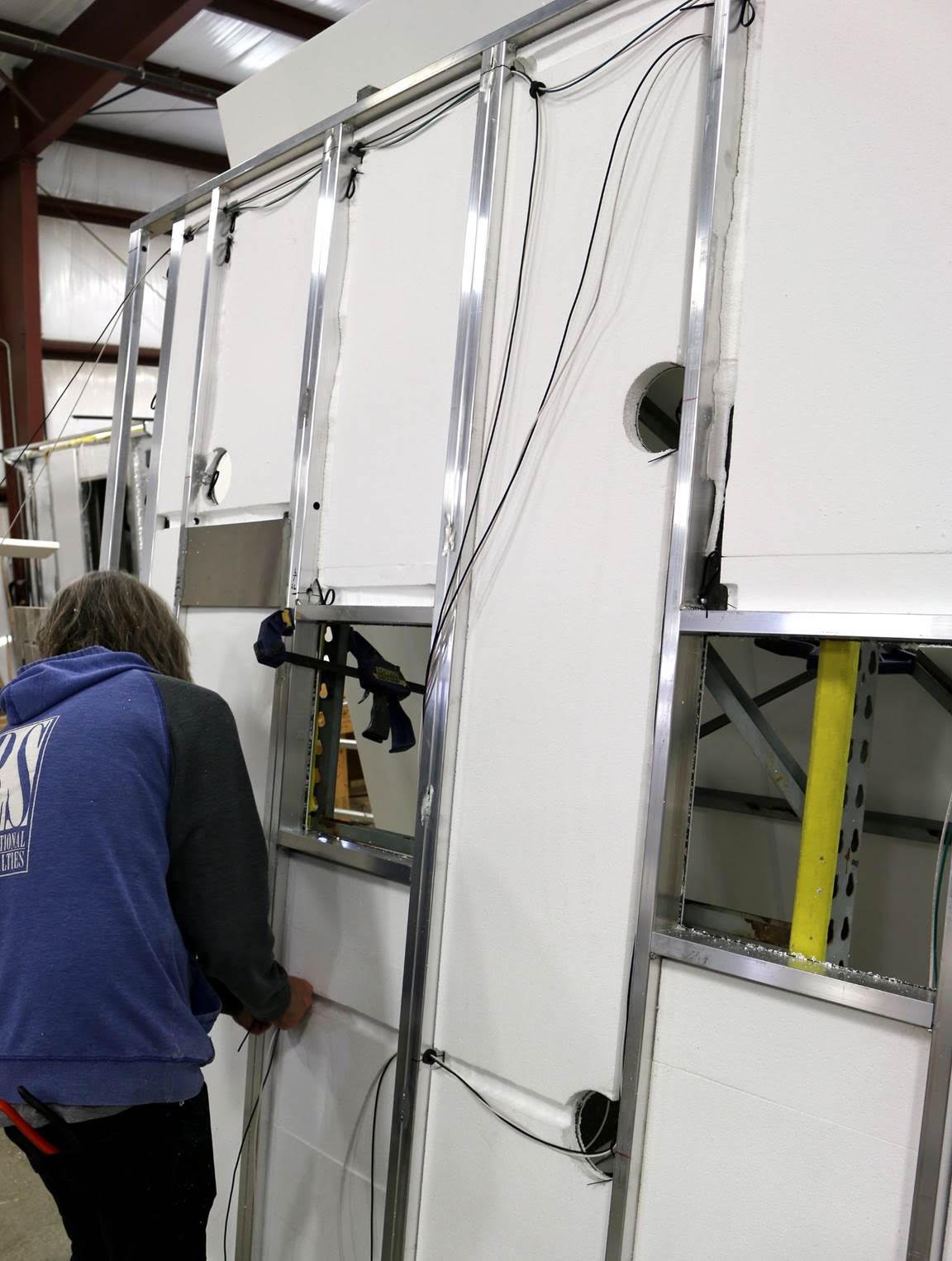 A Soaring Eagle camper under construction in the factory