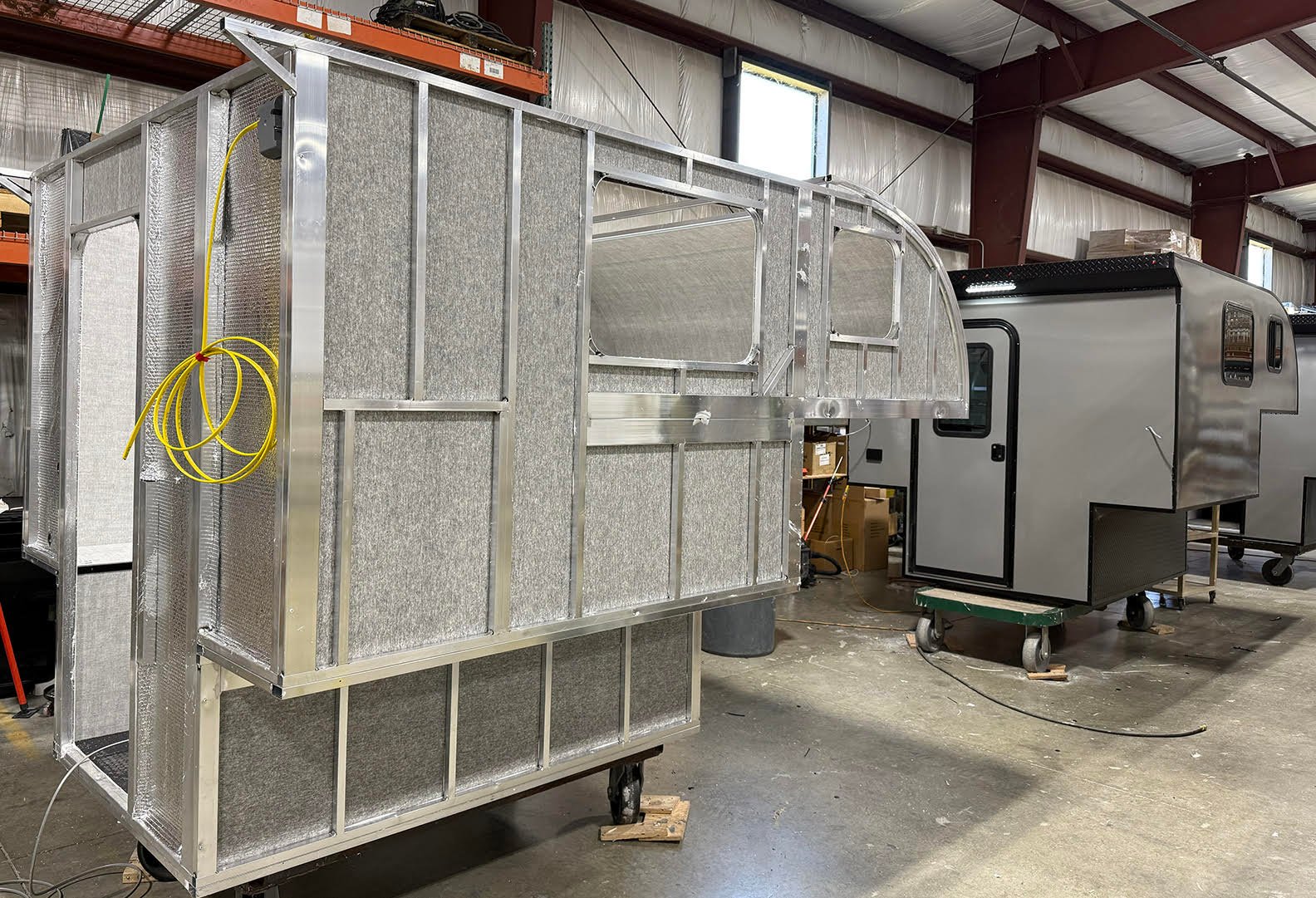 Soaring Eagle camper frames in the manufacturing facility